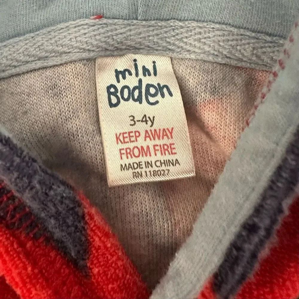 Mini Boden size 3/4 red navy star hooded towel